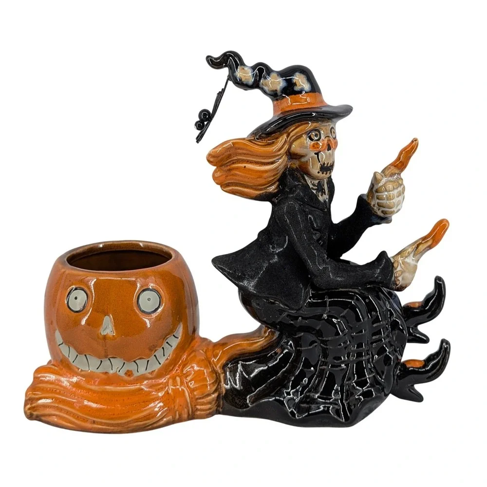 Yankee Candle Boney Bunch 2012 Flying‎ Witch Pumpkin Votive Holder Halloween